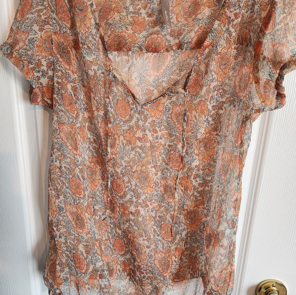 Maternity Floral Sheer Women's Top - Orange and Gray